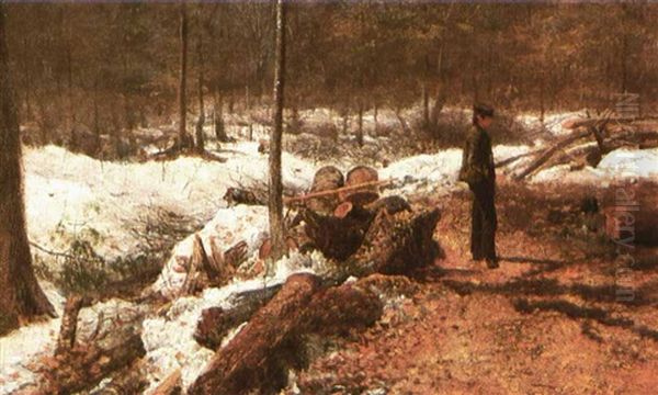 Boy In The Maine Woods Oil Painting by Eastman Johnson