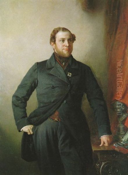 Portrait Of Prof. Dr. W. Hendricksz, Standing Three Quarter Length... Oil Painting by Eastman Johnson