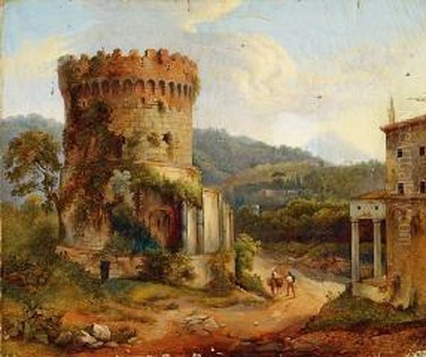 Paesaggio Nei Dintorni Di Tivoli Con Il Sepolcro Dei Plautii Oil Painting by Gian Battista Bassi