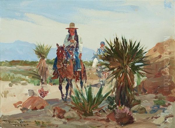 A Landscape With Two Riders On A Trail Oil Painting by Frank Tenney Johnson