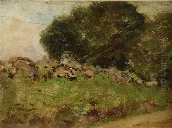 Landscape With Stone Wall Oil Painting by Frank Tenney Johnson