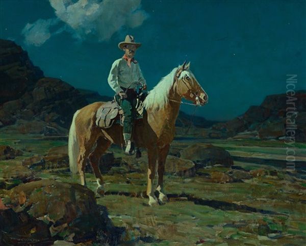 Moonlight On The Ranch Oil Painting by Frank Tenney Johnson