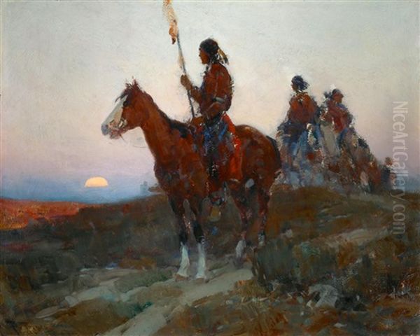 Apaches At Moonrise (eventide) Oil Painting by Frank Tenney Johnson