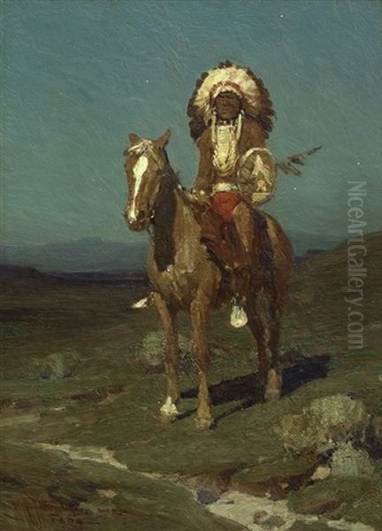 A Sioux Chieftain Oil Painting by Frank Tenney Johnson