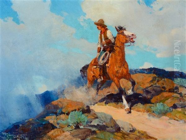 Cowboy Oil Painting by Frank Tenney Johnson