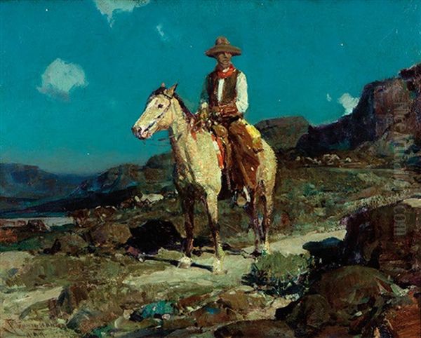 In Old Wyoming Aka On The Alert Oil Painting by Frank Tenney Johnson