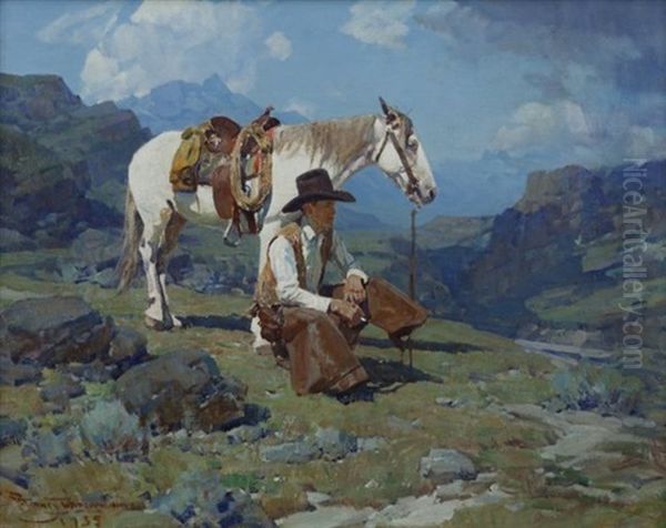 Don, The Horse Wrangler Oil Painting by Frank Tenney Johnson