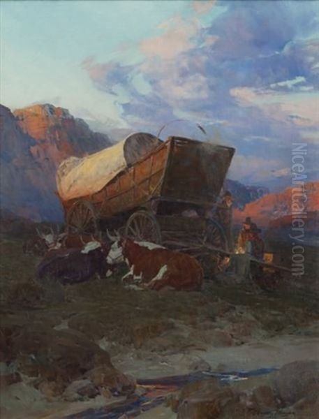 Camp On The Overland Trail Oil Painting by Frank Tenney Johnson