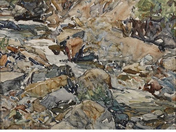 Canyon Creek, Wyoming, Behind Studio Oil Painting by Frank Tenney Johnson