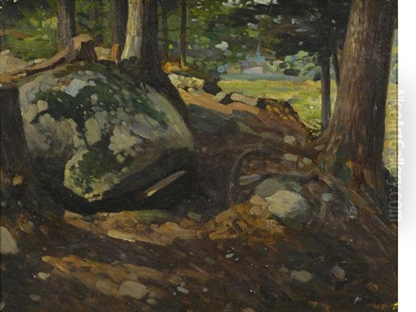 Landscape With Moss Covered Rocks, Yellowstone, Wyoming Oil Painting by Frank Tenney Johnson