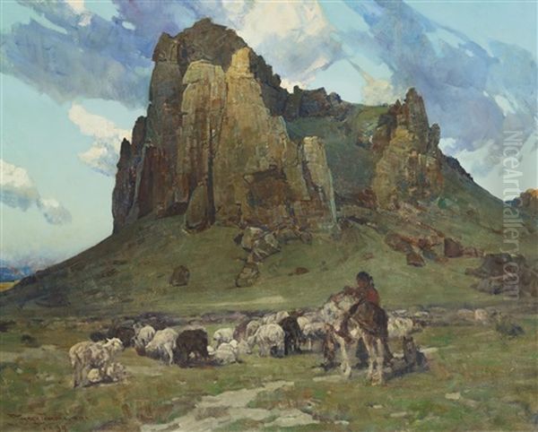 Where Navajos Tend Their Flocks Oil Painting by Frank Tenney Johnson