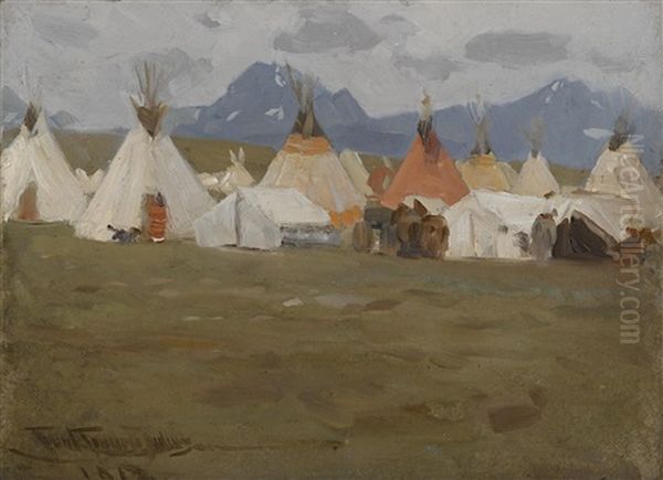 Indian Village With Teepees Oil Painting by Frank Tenney Johnson