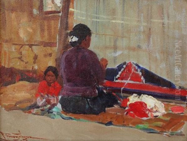 Navajo Weaver Oil Painting by Frank Tenney Johnson