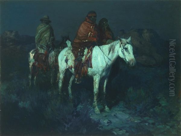 Sentinels In The Moonlight Oil Painting by Frank Tenney Johnson