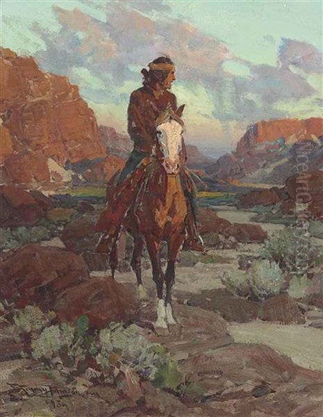 In The Evening Glow Oil Painting by Frank Tenney Johnson