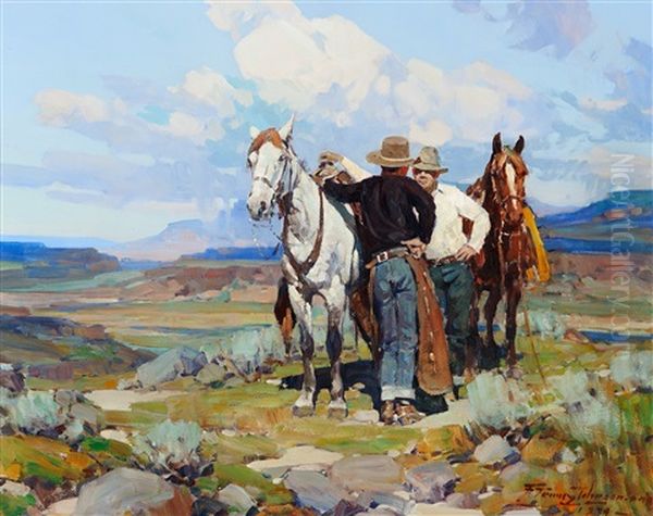 Conversation On The High Plains Oil Painting by Frank Tenney Johnson