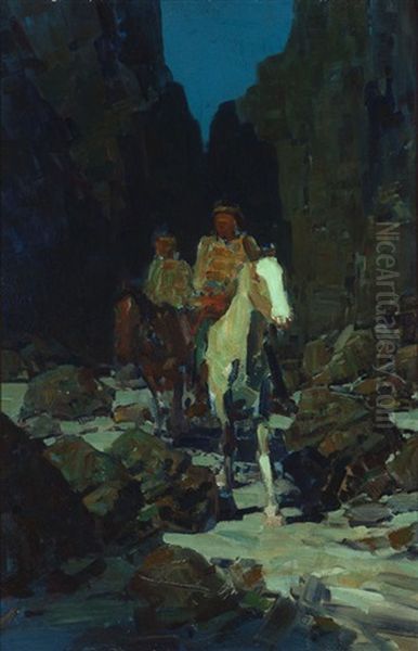 Navajo Night Riders Oil Painting by Frank Tenney Johnson