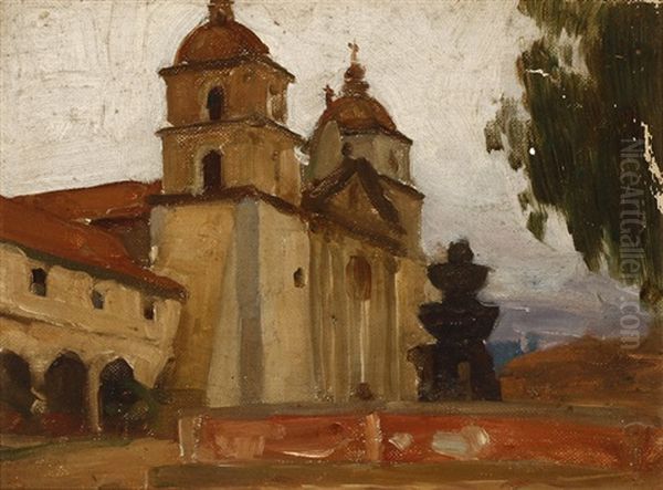 Old Mission Santa Barbara Oil Painting by Frank Tenney Johnson