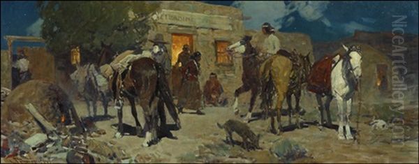 Old Indian Trading Post Oil Painting by Frank Tenney Johnson