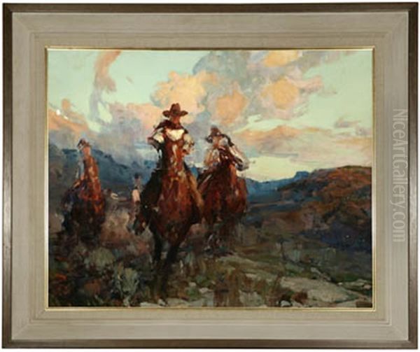 Cowboy Race - Dust Stained Riders (study) Oil Painting by Frank Tenney Johnson