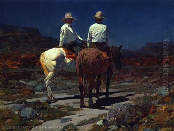 Visiting Cowmen Oil Painting by Frank Tenney Johnson