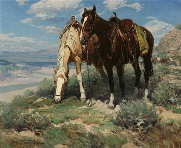 Cow Horses Oil Painting by Frank Tenney Johnson