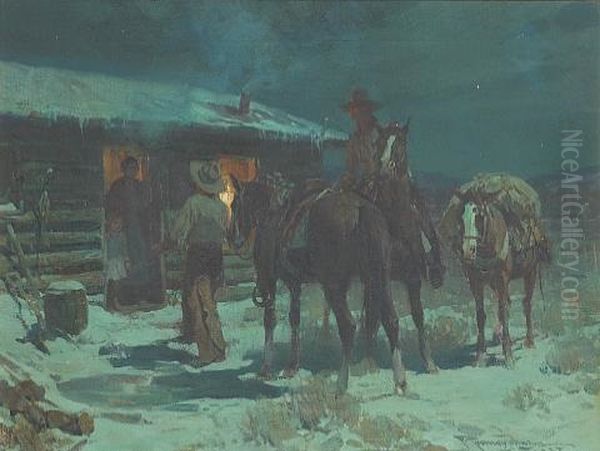 Home For Christmas Oil Painting by Frank Tenney Johnson