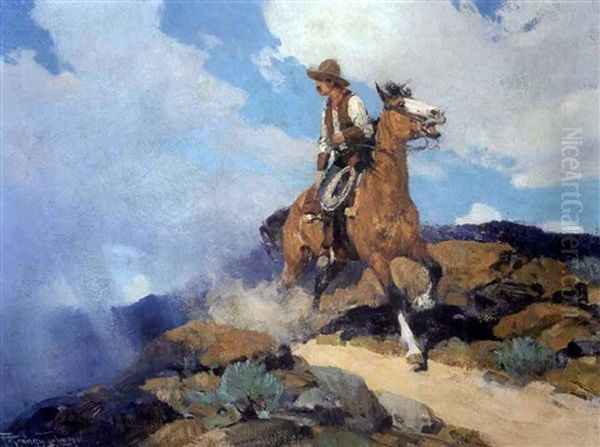 Cowboy Oil Painting by Frank Tenney Johnson