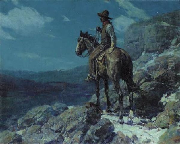 A Two Bar Rider Oil Painting by Frank Tenney Johnson