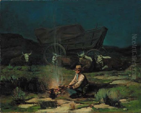 Beginning Of A Lonely Night Oil Painting by Frank Tenney Johnson