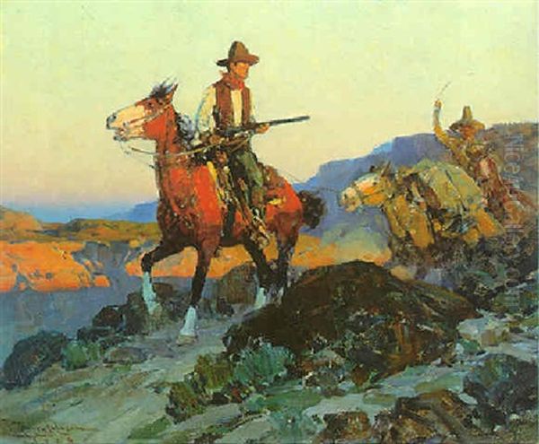 Trouble At The Border Oil Painting by Frank Tenney Johnson