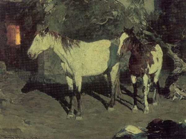 Pinto Ponies Oil Painting by Frank Tenney Johnson