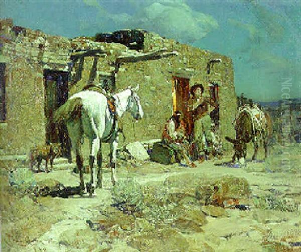 Indian Trading Store Oil Painting by Frank Tenney Johnson