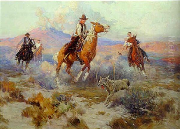 Cowboy Sport: Roping The Coyote Oil Painting by Frank Tenney Johnson