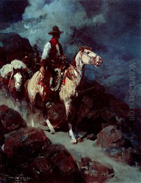 Moonlit Packer Oil Painting by Frank Tenney Johnson