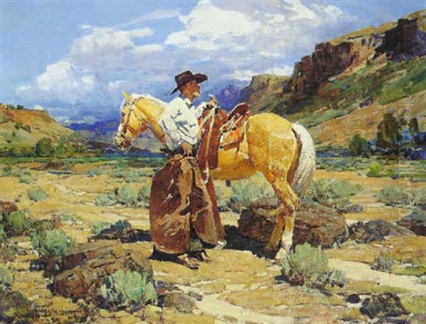 Rim Rock Wrangler Oil Painting by Frank Tenney Johnson