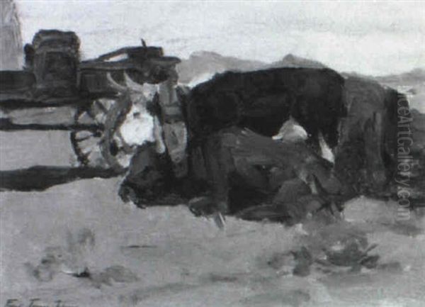 Oxen And Wagon by Frank Tenney Johnson