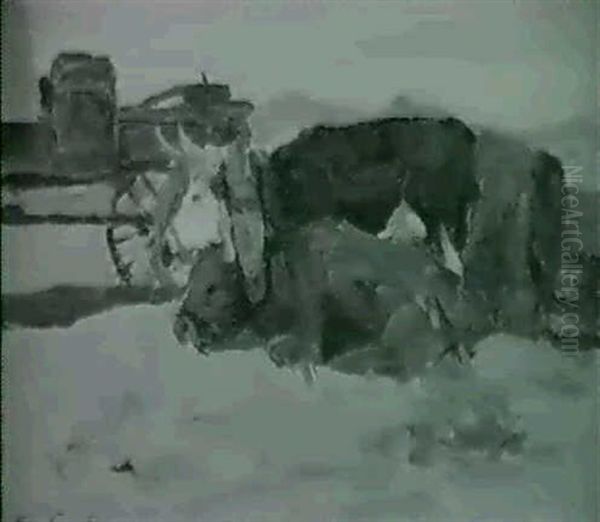 Oxen & Wagon Oil Painting by Frank Tenney Johnson