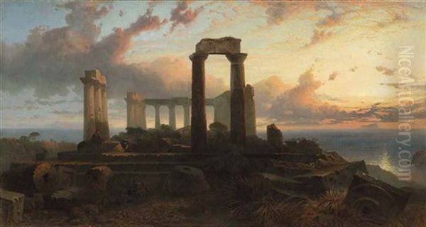 Temple Of Aphaea In Aegina, Greece Oil Painting by Harry John Johnson