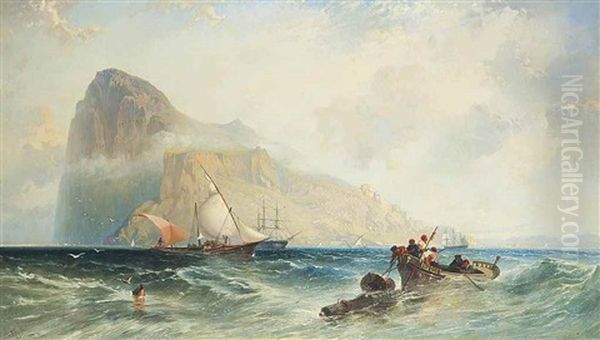 The Rock Of Gibraltar Looking Towards The African Coast Oil Painting by Harry John Johnson