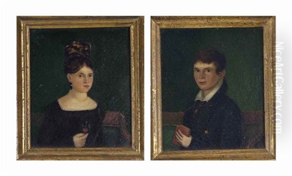 A Pair Of Portrait Miniatures Of A Lady And A Gentleman Oil Painting by Joshua Johnson