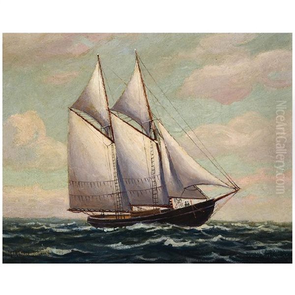 Schooner At Sea Oil Painting by Marshall Johnson