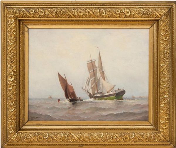 Sailing Ships In Rough Seas Oil Painting by Marshall Johnson