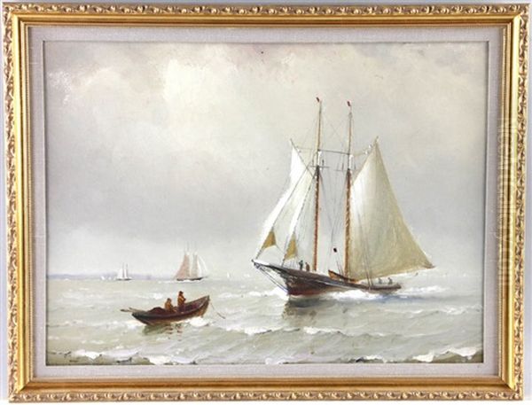 Double Masted Ship At Sea Oil Painting by Marshall Johnson