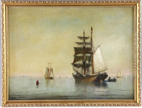 Two-masted Ship At Sea Oil Painting by Marshall Johnson