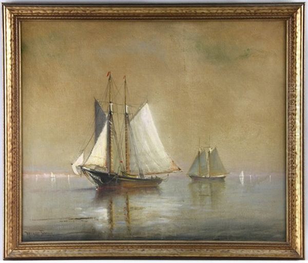 Sailboats At Sea Oil Painting by Marshall Johnson