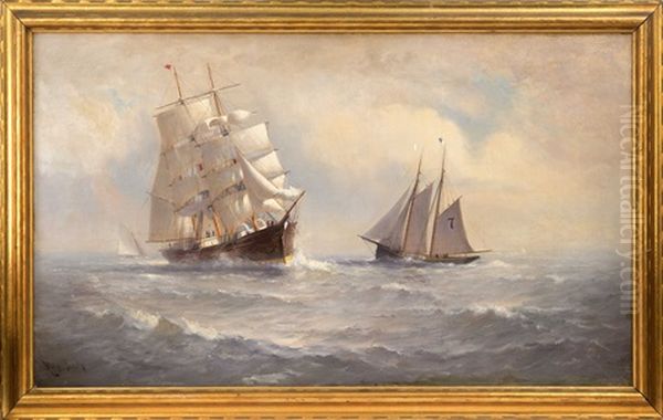 A Bark And A Pilot Boat Oil Painting by Marshall Johnson