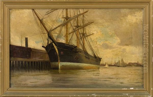 The Ship Charger At A Pier Oil Painting by Marshall Johnson