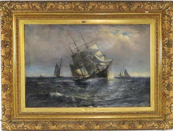 Three-masted Ship, Full Sail Oil Painting by Marshall Johnson