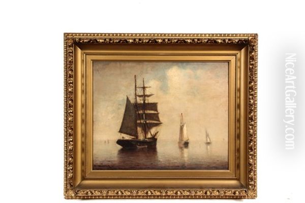 Barque And Schooners In Golden Mist Oil Painting by Marshall Johnson